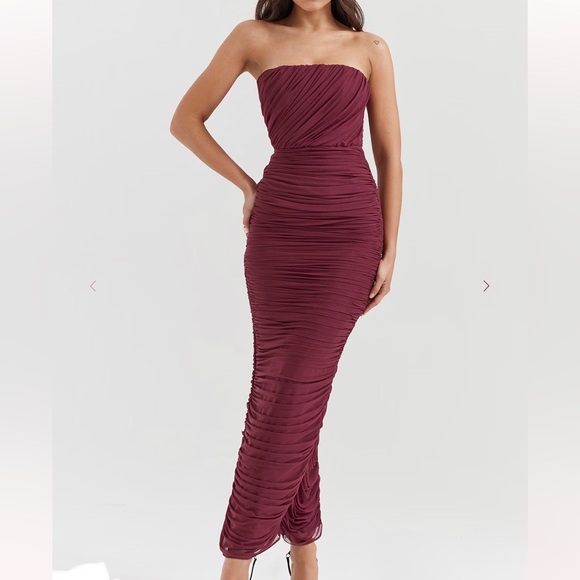 House of CB London Strapless Ruched Mesh Gown Size Small - Picture 1 of 11